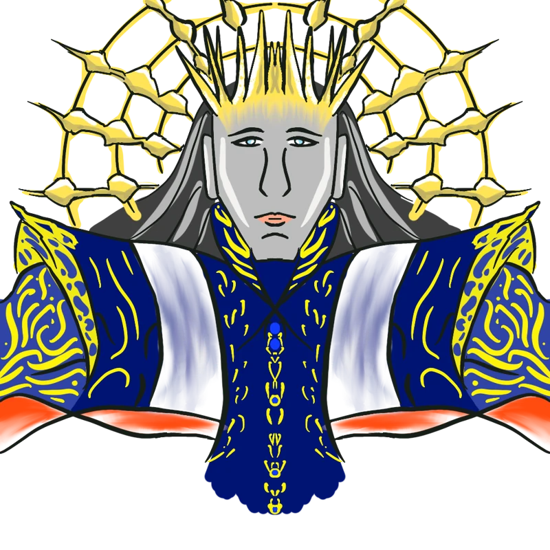 The crowned Trivia Titan, wearing blue and gold armor
